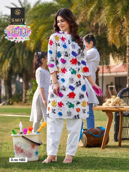 Holi Hai Smit Creation Cotton Knee Length Kurtis