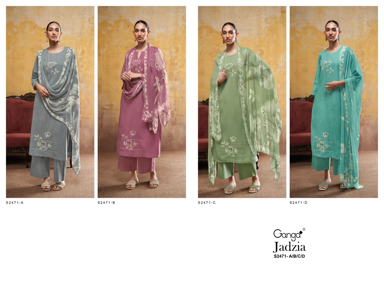 Jadzia 2471 Ganga Cotton Solid Plazzo Style Suits
