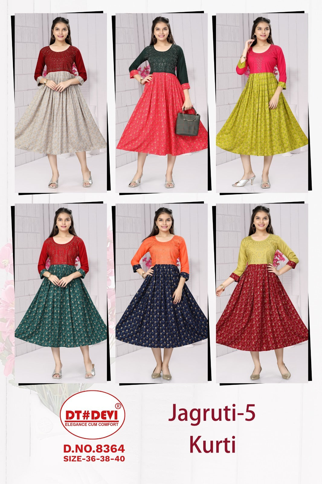 Jagruti-5-8364 Dt Devi Reyon Girls Anarkali Kurti