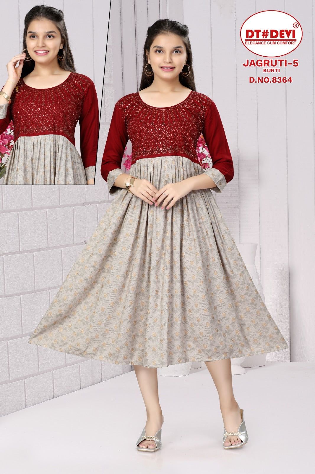Jagruti-5-8364 Dt Devi Reyon Girls Anarkali Kurti
