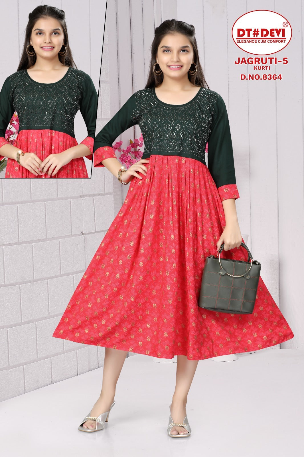 Jagruti-5-8364 Dt Devi Reyon Girls Anarkali Kurti