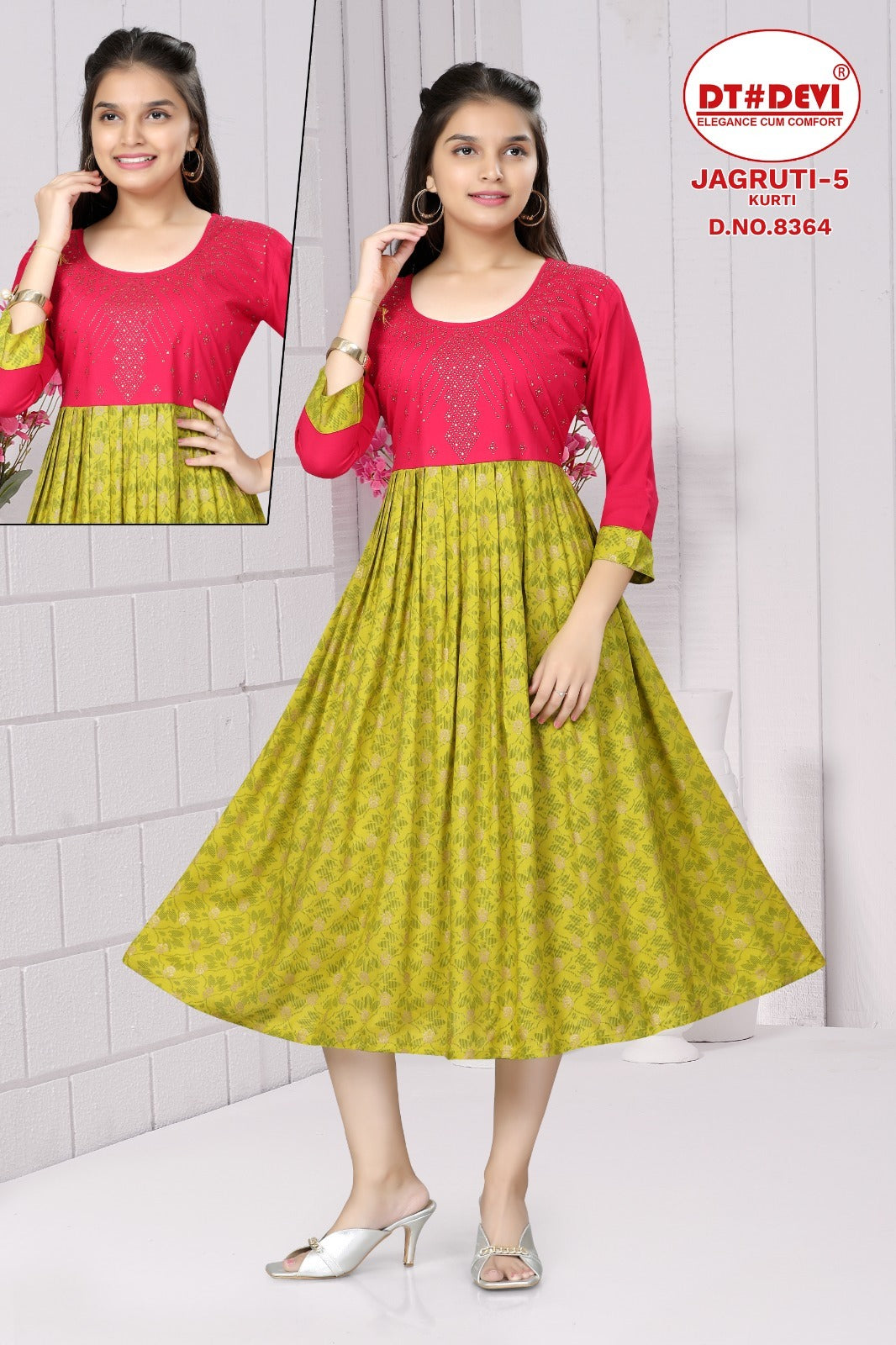 Jagruti-5-8364 Dt Devi Reyon Girls Anarkali Kurti