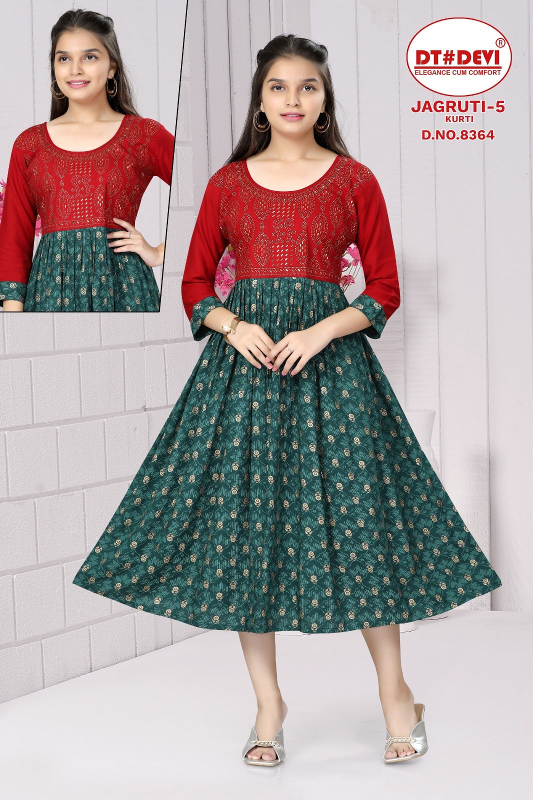 Jagruti-5-8364 Dt Devi Reyon Girls Anarkali Kurti