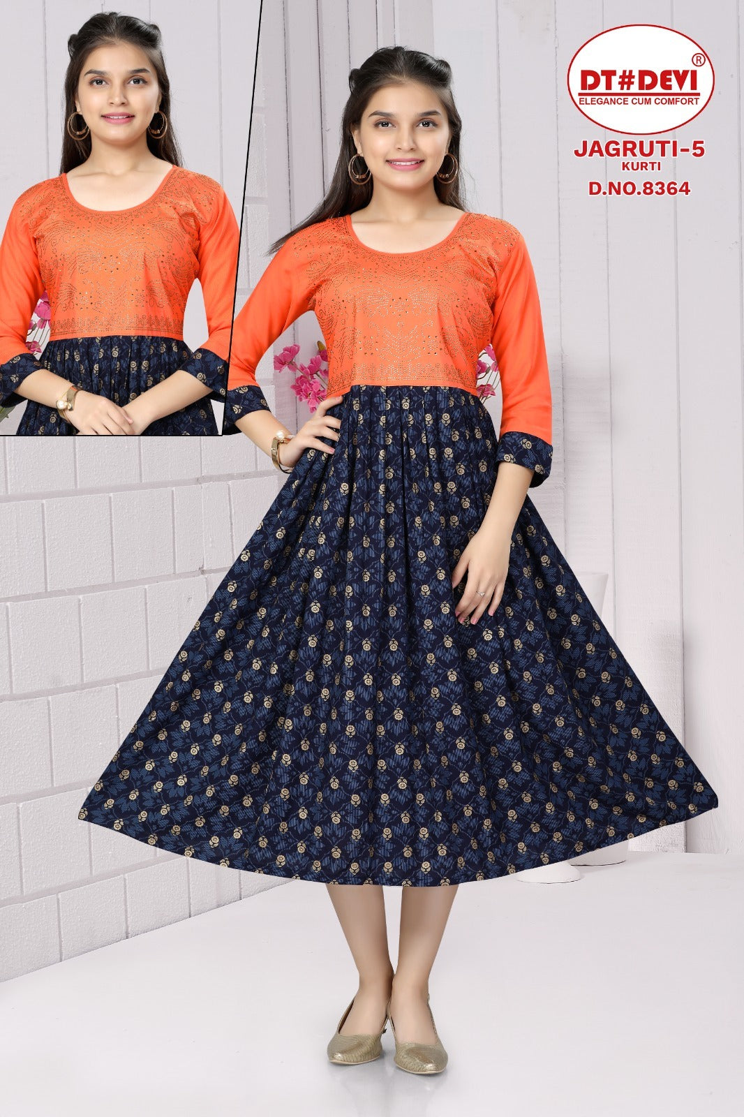 Jagruti-5-8364 Dt Devi Reyon Girls Anarkali Kurti