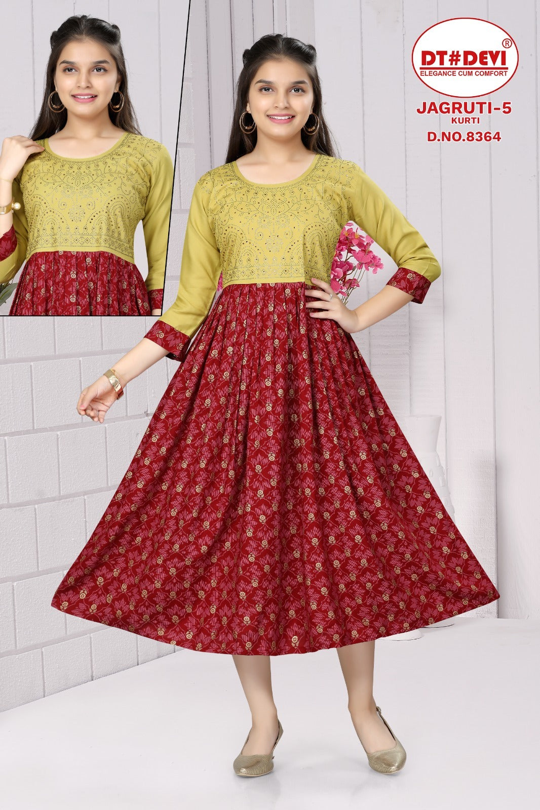Jagruti-5-8364 Dt Devi Reyon Girls Anarkali Kurti