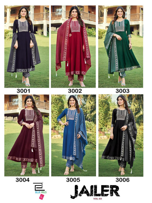 Jailer Vol 3 Blue Hills Rayon 14Kg Readymade Pant Style Suits