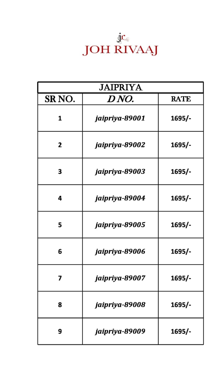 Jaipriya Vol 890 Joh Rivaaj Silk Sarees