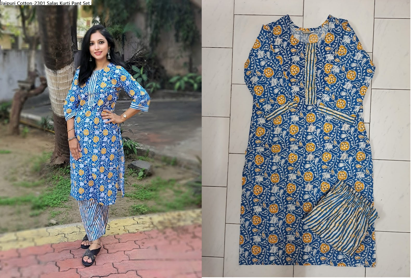 Buy Lookool Kurti Pant Set for Women with Dupatta Pure Cotton Fully  Stitched- Jaipuri Print-Straight-Aqua Blue Color at Amazon.in