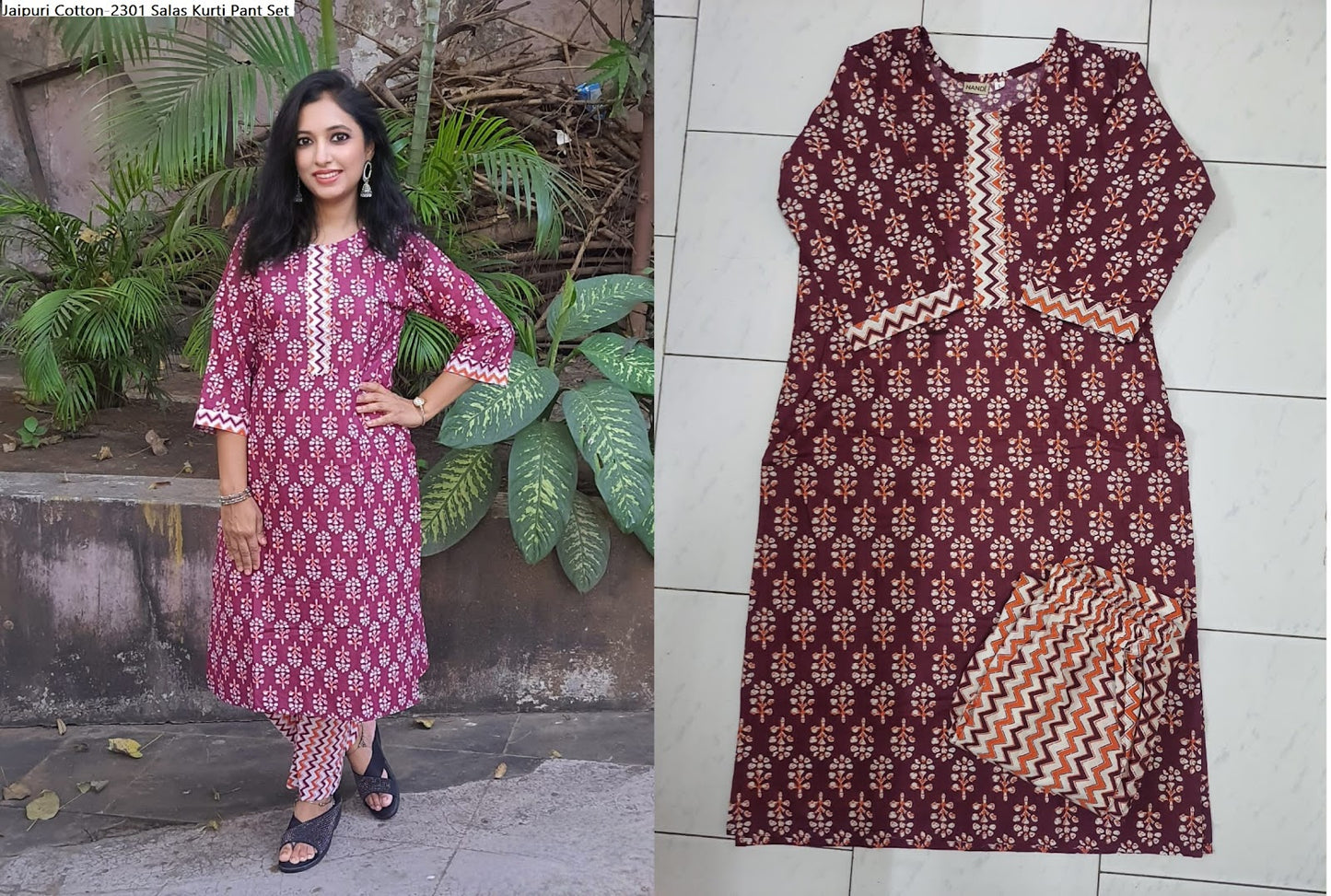 Jaipuri Cotton-2301 Salas Kurti Pant Set