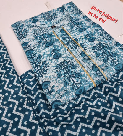 Jaipuri Cotton A Navad Kurti Pant Set