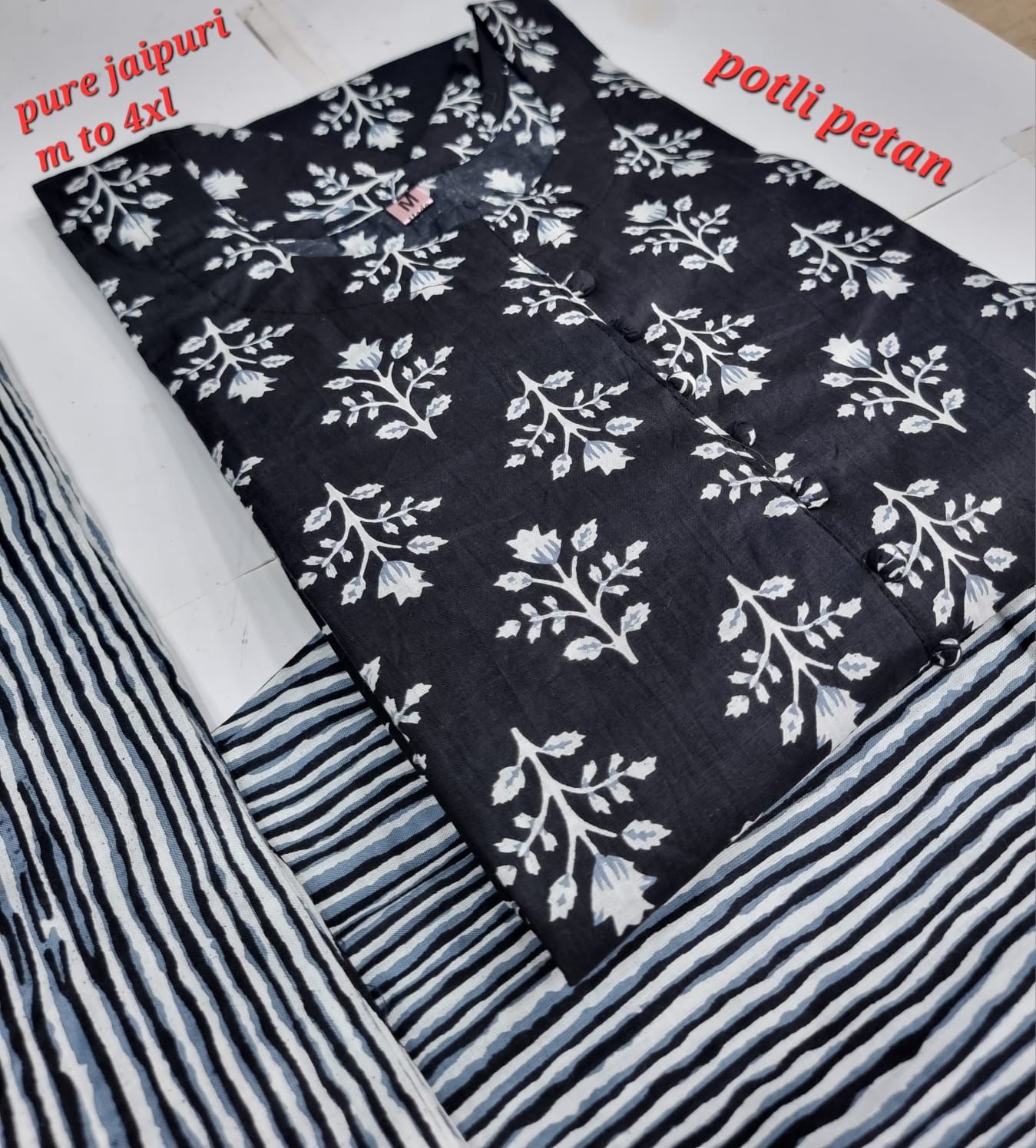 Jaipuri Cotton A Navad Kurti Pant Set