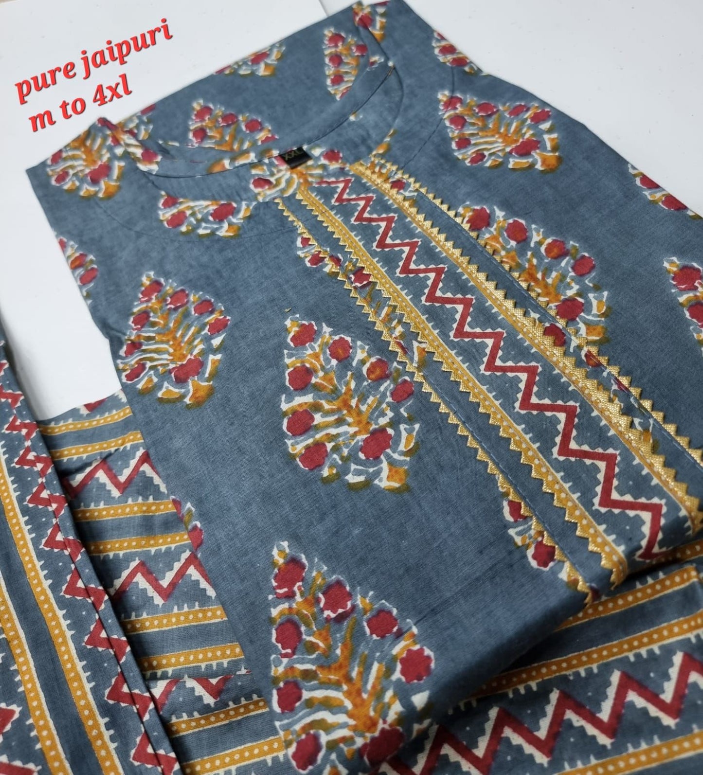 Jaipuri Cotton A Navad Kurti Pant Set