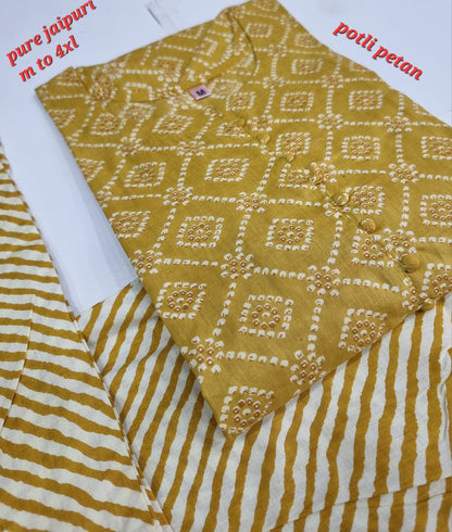 Jaipuri Cotton A Navad Kurti Pant Set