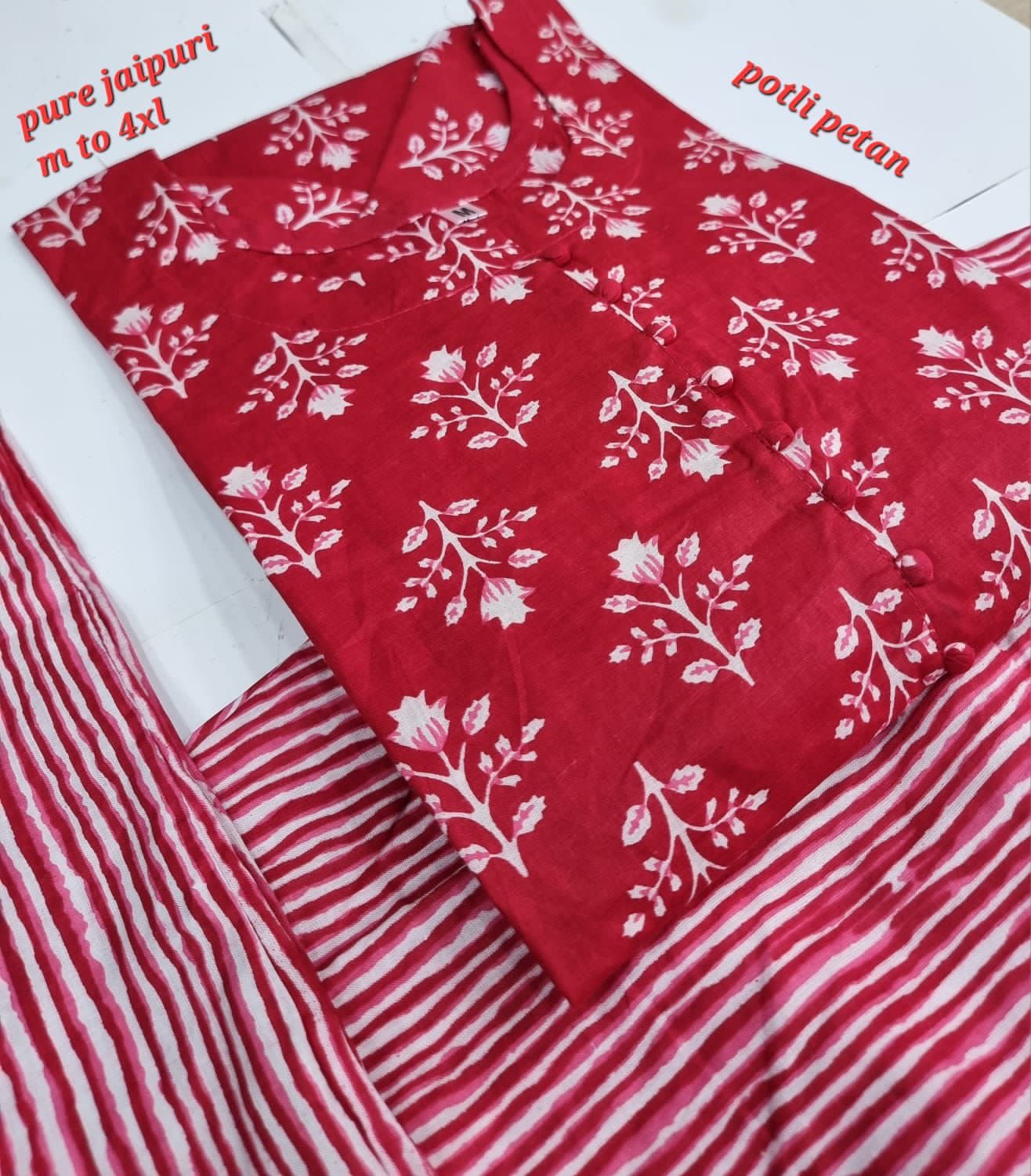 Jaipuri Cotton A Navad Kurti Pant Set