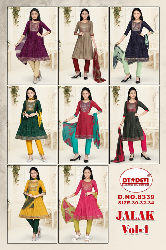 Jalak Vol 4-8339 Dt Devi Rayon Girls Readymade Pant Suits