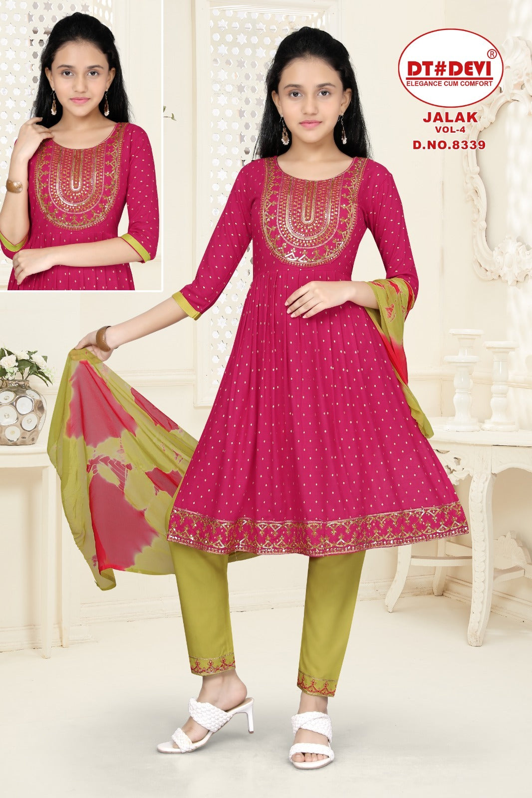 Jalak Vol 4-8339 Dt Devi Rayon Girls Readymade Pant Suits