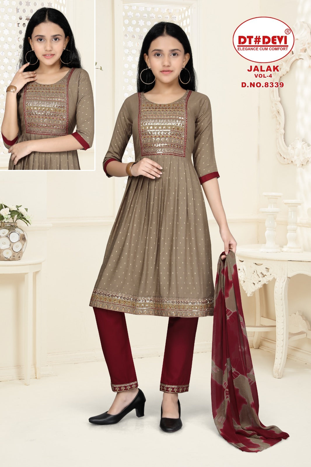 Jalak Vol 4-8339 Dt Devi Rayon Girls Readymade Pant Suits