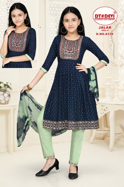 Jalak Vol 4-8339 Dt Devi Rayon Girls Readymade Pant Suits