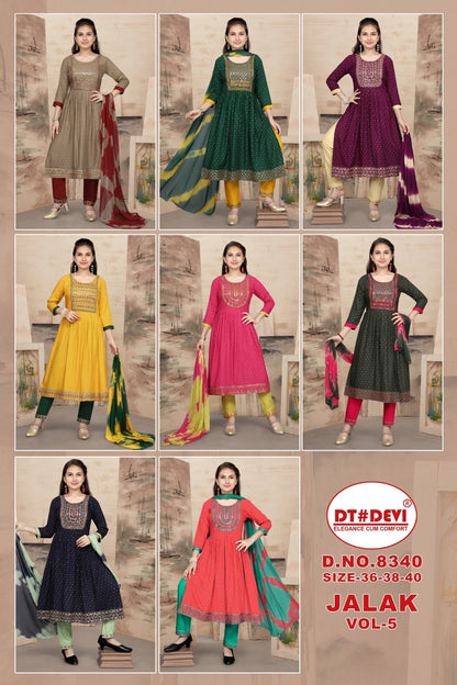 Jalak Vol 5-8340 Dt Devi Rayon Readymade Pant Style Suits