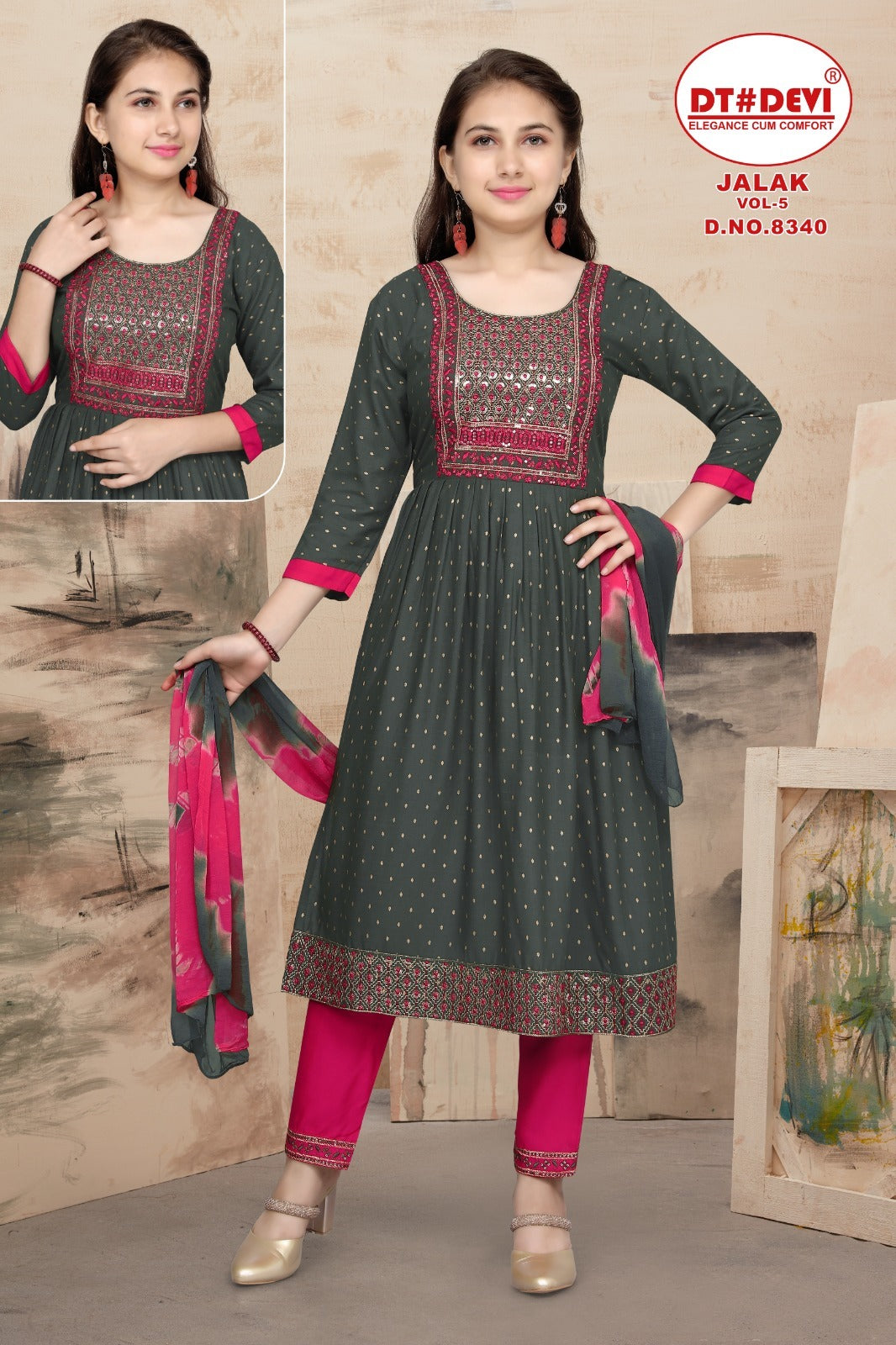 Jalak Vol 5-8340 Dt Devi Rayon Readymade Pant Style Suits