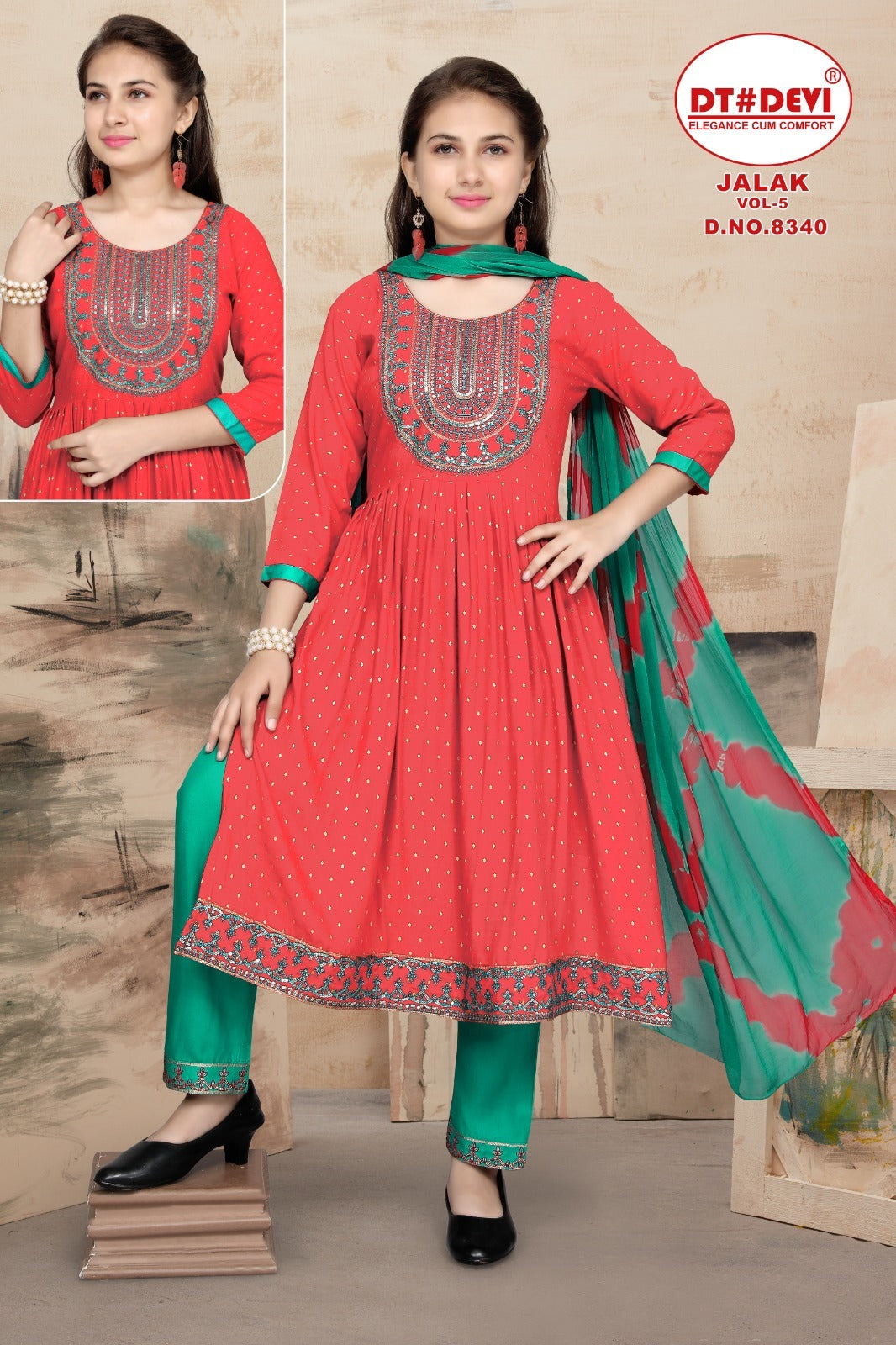 Jalak Vol 5-8340 Dt Devi Rayon Readymade Pant Style Suits