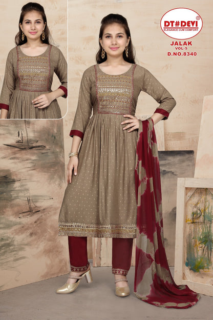 Jalak Vol 5-8340 Dt Devi Rayon Readymade Pant Style Suits