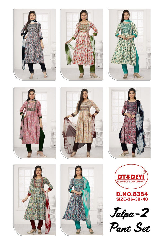 Jalpa-2-8384 Dt Devi Rayon Readymade Pant Style Suits