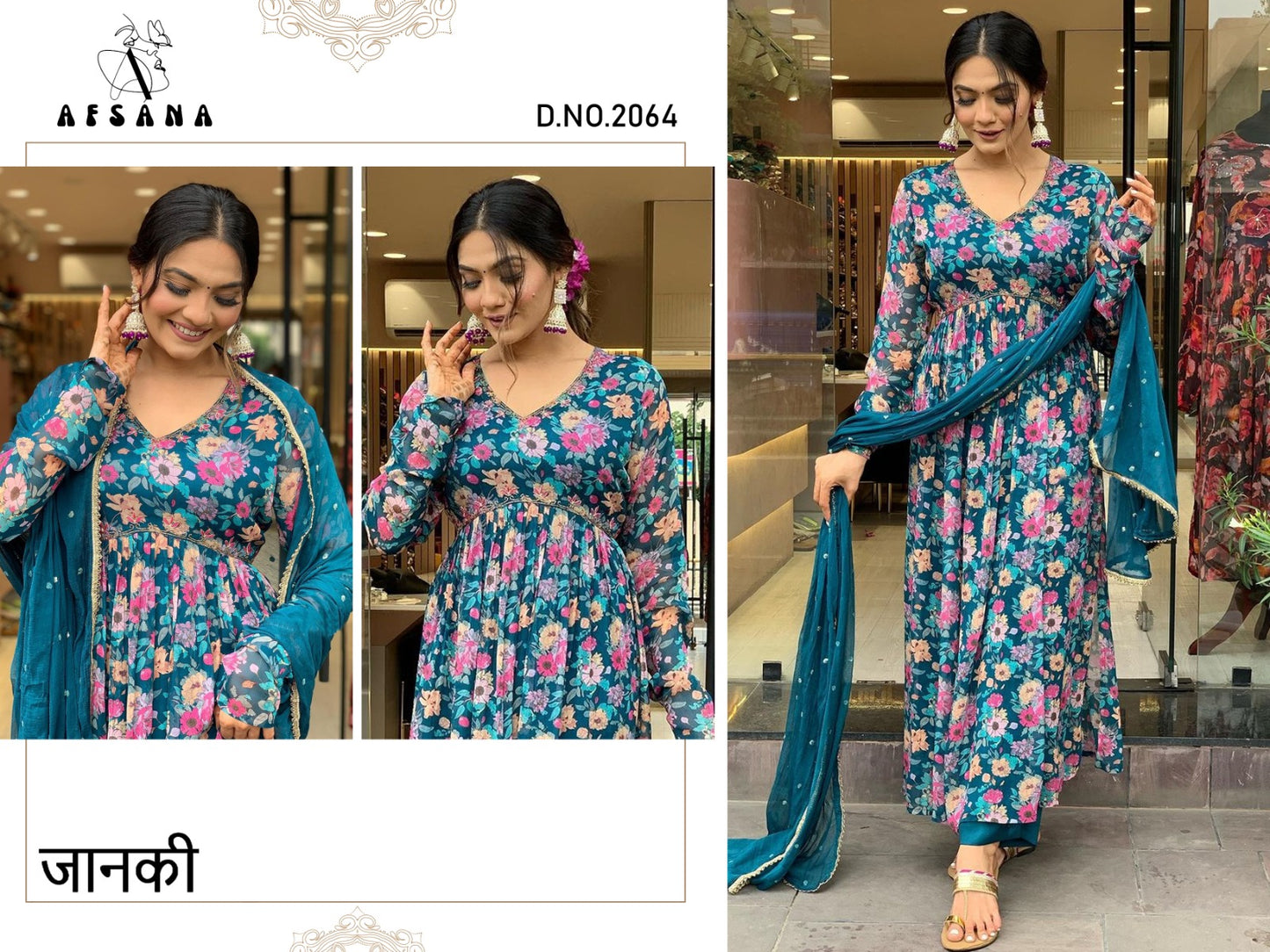 Janki-2064 Afsana Chinon Readymade Pant Style Suits