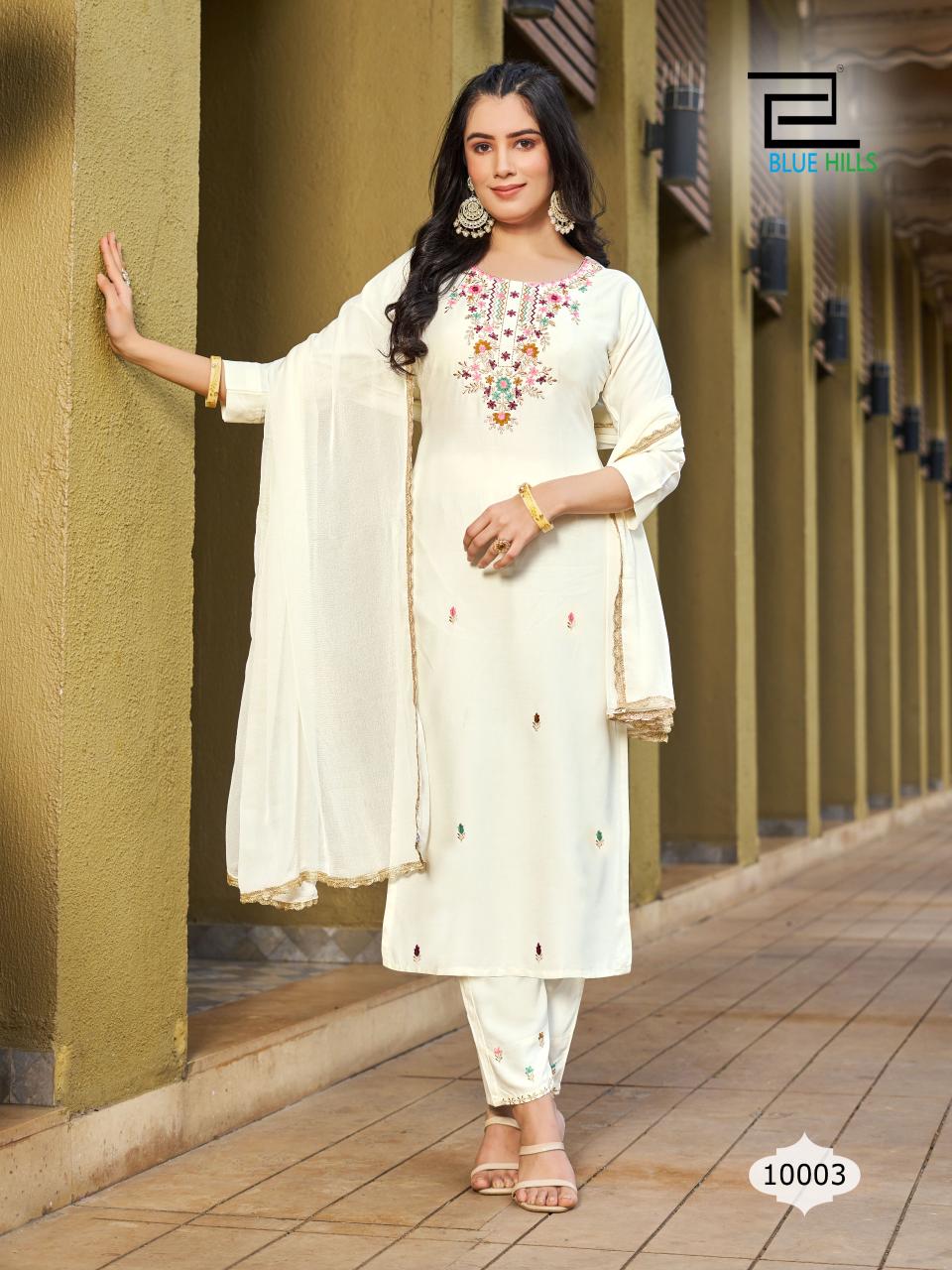 Jannat Blue Hills Rayon 14Kg Readymade Pant Style Suits