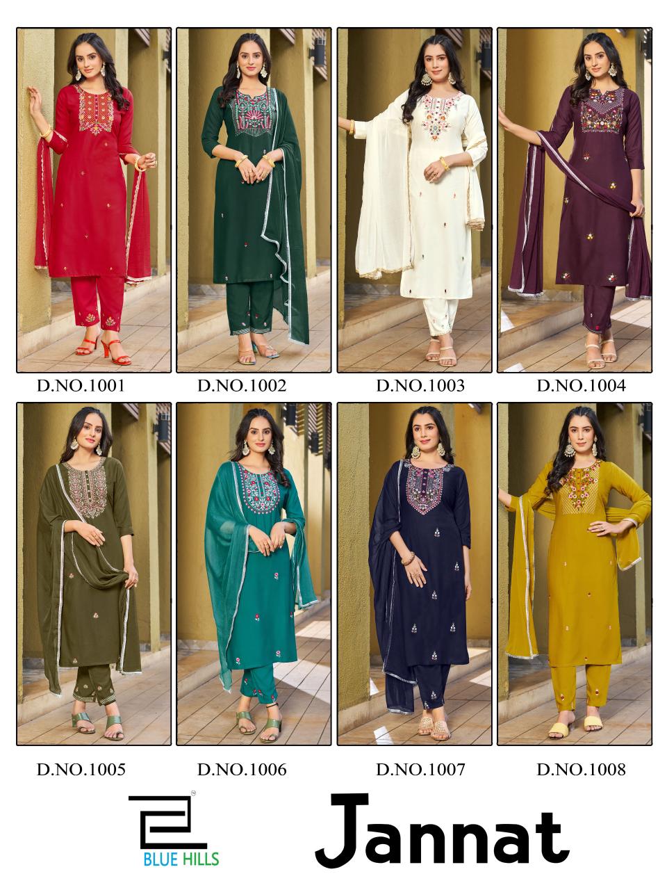 Jannat Blue Hills Rayon 14Kg Readymade Pant Style Suits