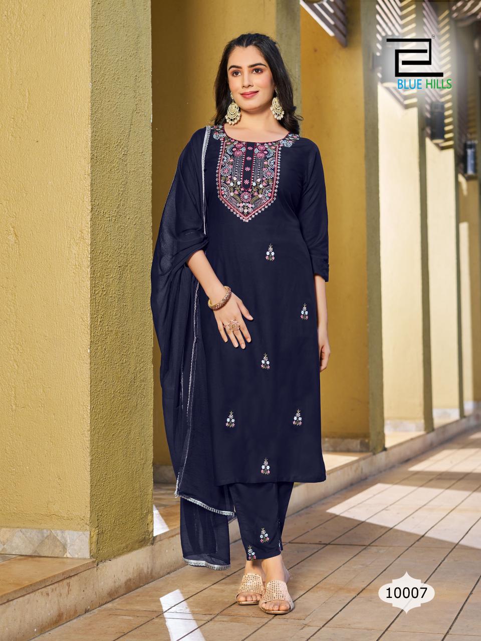 Jannat Blue Hills Rayon 14Kg Readymade Pant Style Suits