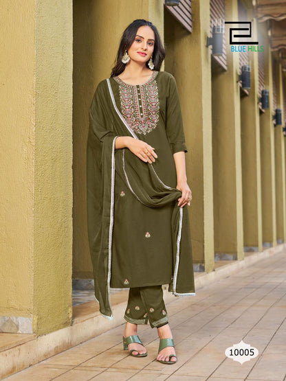 Jannat Blue Hills Rayon 14Kg Readymade Pant Style Suits