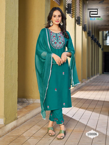 Jannat Blue Hills Rayon 14Kg Readymade Pant Style Suits