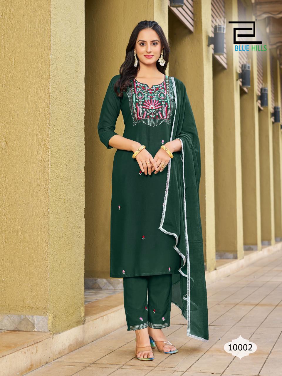 Jannat Blue Hills Rayon 14Kg Readymade Pant Style Suits