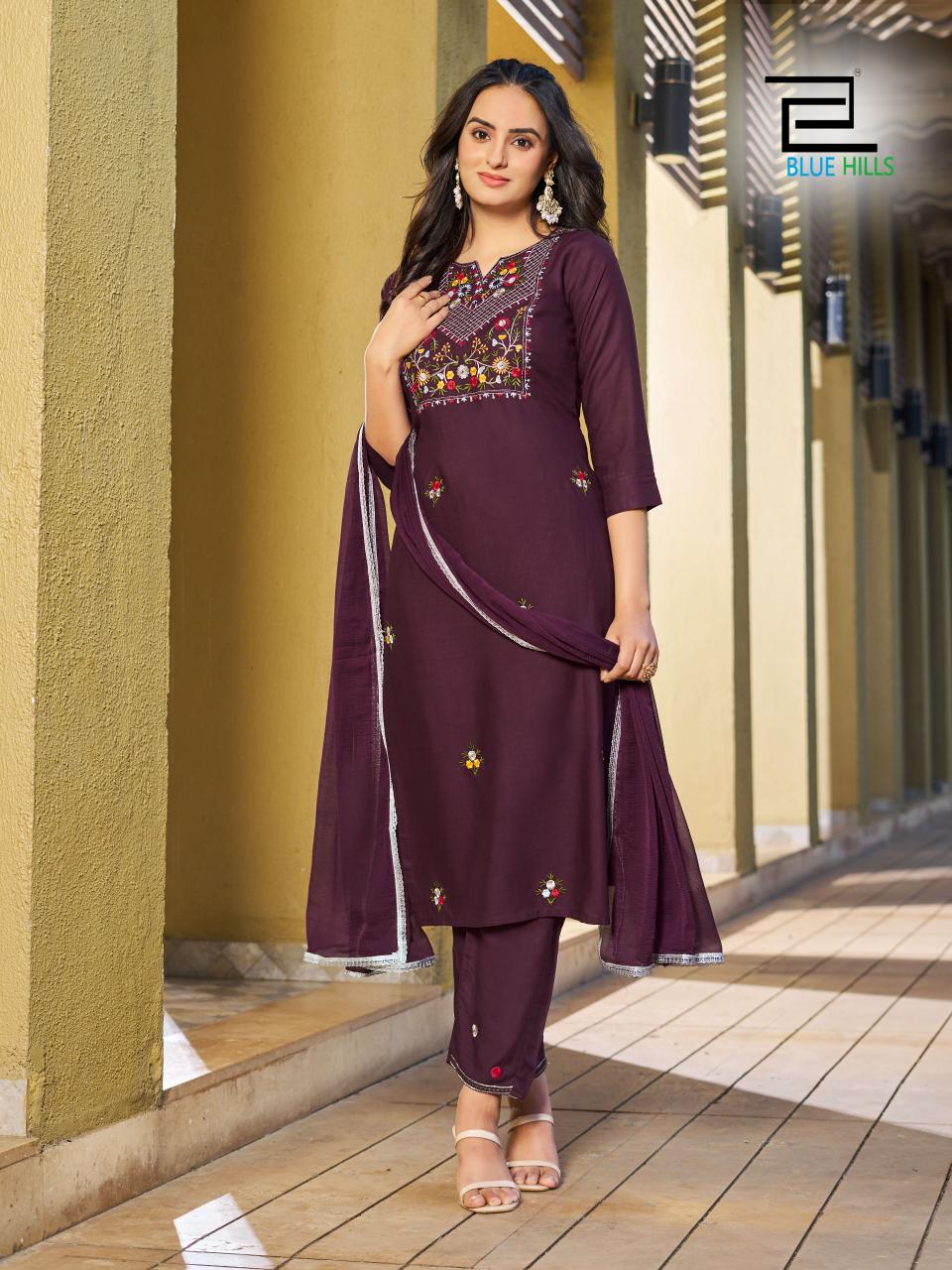 Jannat Blue Hills Rayon 14Kg Readymade Pant Style Suits