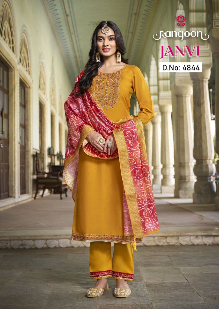 Janvi Rangoon Silk Readymade Pant Style Suits