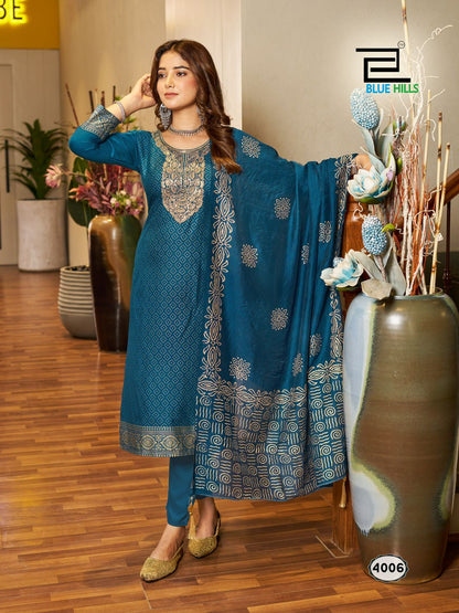 Jasmin 3.0 Bluehills Rayon 14Kg Readymade Pant Style Suits