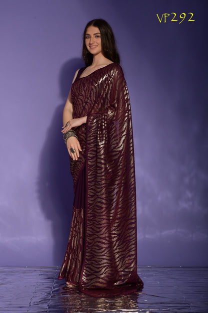 Jeet Fashion Berry Georgette Sarees
