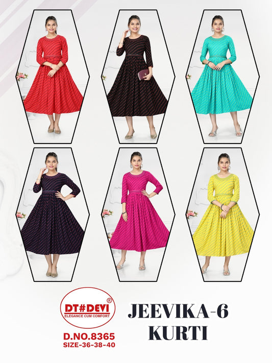 Jeevika-6-8365 Dt Devi Reyon Girls Anarkali Kurti