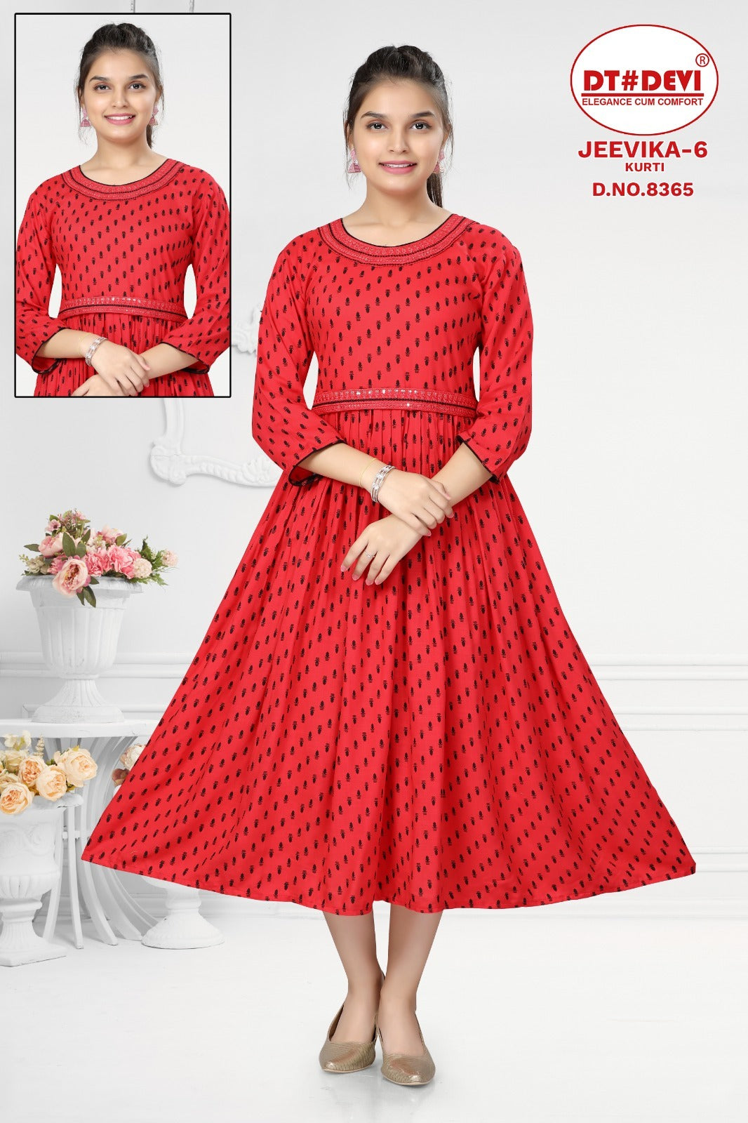 Jeevika-6-8365 Dt Devi Reyon Girls Anarkali Kurti