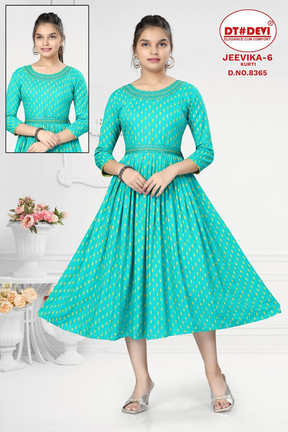 Jeevika-6-8365 Dt Devi Reyon Girls Anarkali Kurti