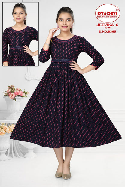 Jeevika-6-8365 Dt Devi Reyon Girls Anarkali Kurti