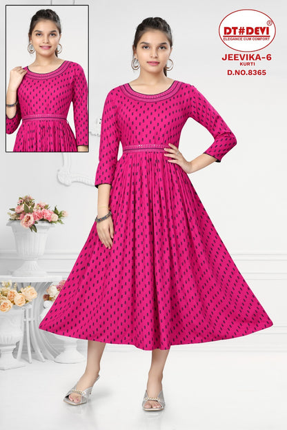 Jeevika-6-8365 Dt Devi Reyon Girls Anarkali Kurti