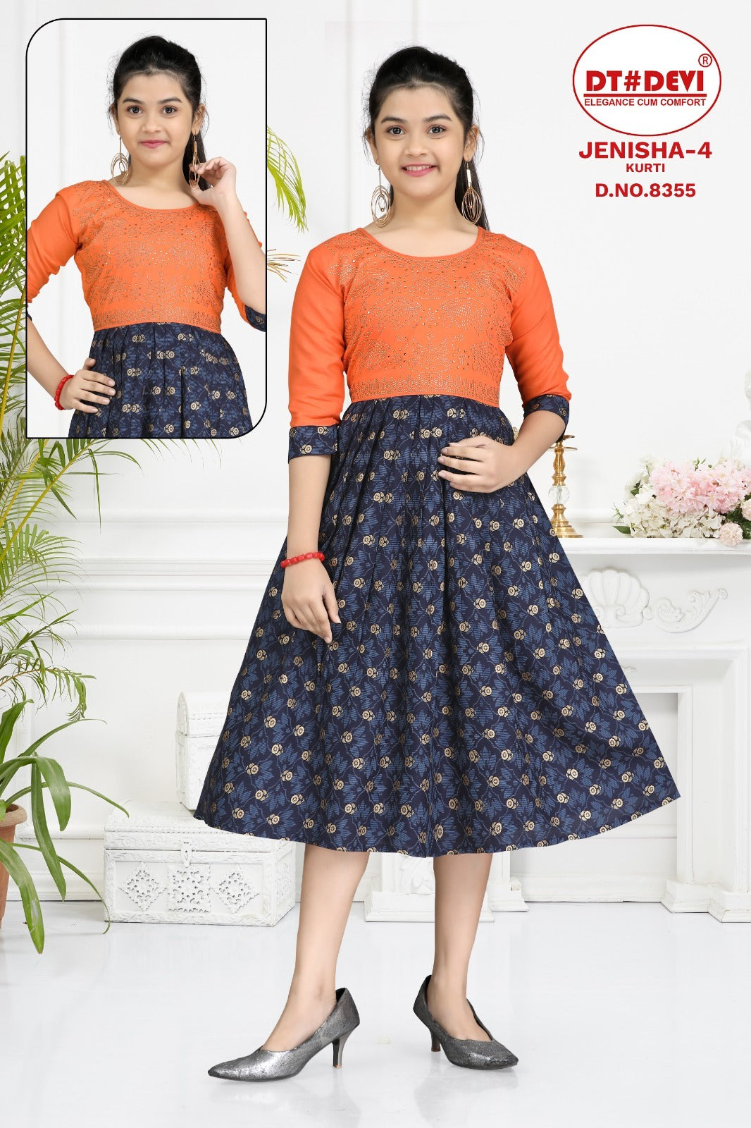 Jenisha-4-8355 Dt Devi Reyon Girls Anarkali Kurti