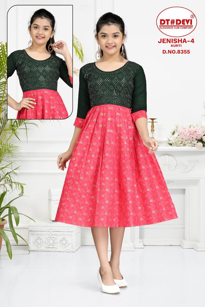 Jenisha-4-8355 Dt Devi Reyon Girls Anarkali Kurti