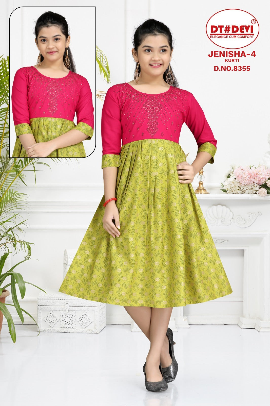 Jenisha-4-8355 Dt Devi Reyon Girls Anarkali Kurti