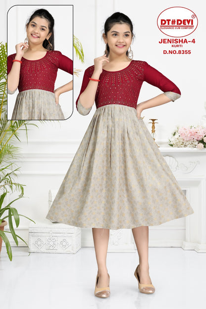Jenisha-4-8355 Dt Devi Reyon Girls Anarkali Kurti