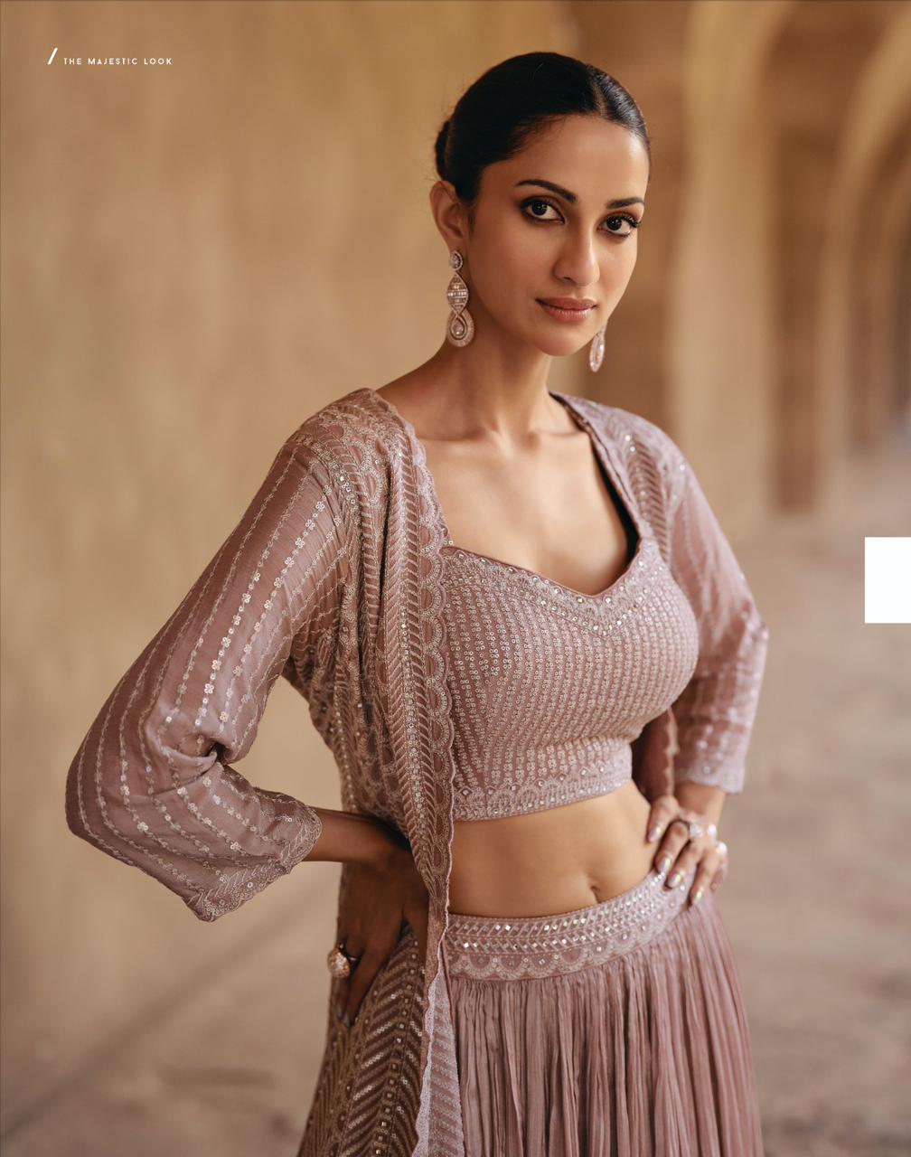 Jewel Sayuri Georgette Crop Top Skirt Jacket