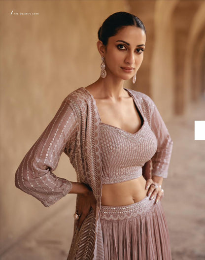 Jewel Sayuri Georgette Crop Top Skirt Jacket