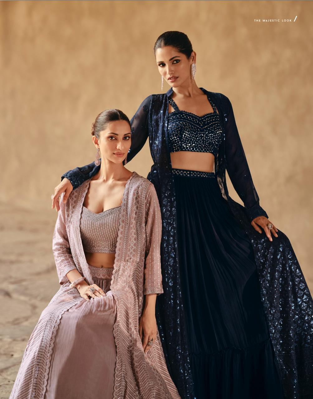 Jewel Sayuri Georgette Crop Top Skirt Jacket